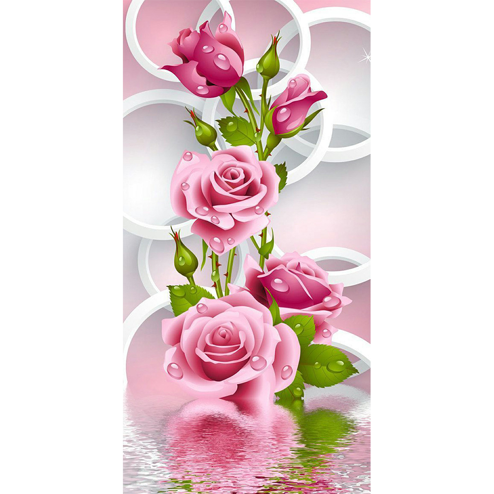 

40*80CM - Round Drill Diamond Painting - Pink Rose (Big Size), 501 Original