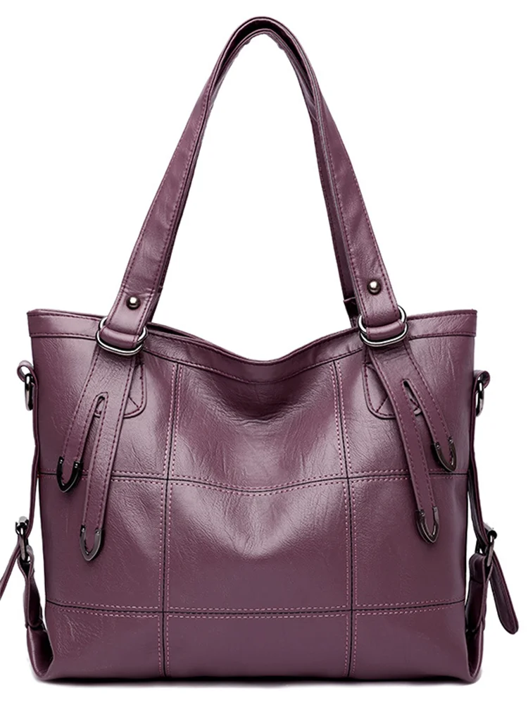 Square Seamed Soft Leather Utility Tote Bag