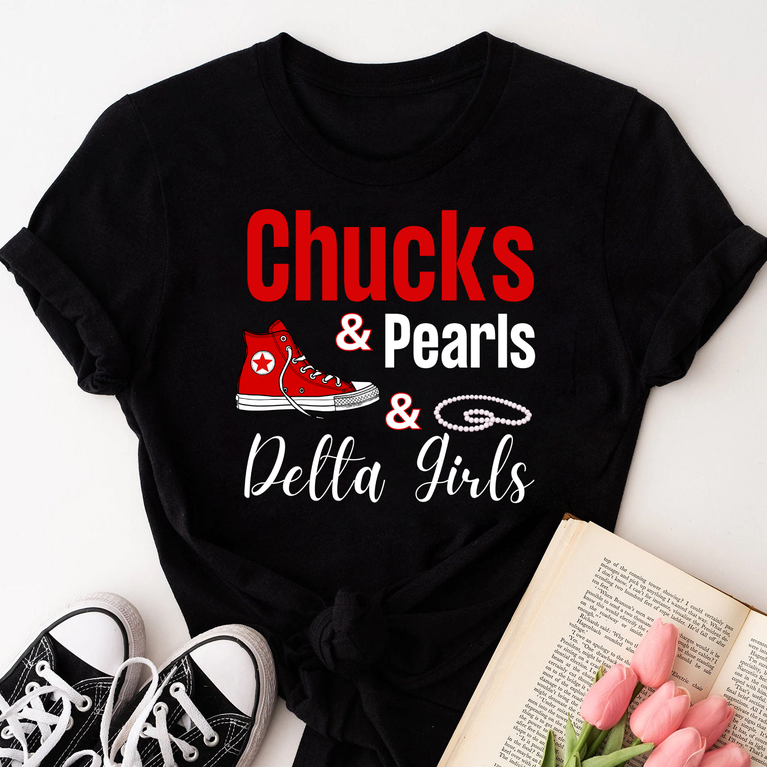 Chucks and pearls Delta girls T-shirt