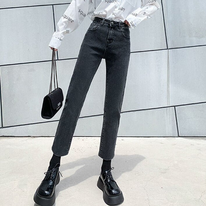 Straight Jeans Women Stretchy Slim Korean Style Chic Trendy All-match High Waist Ulzzang College Students Female Spring Autumn