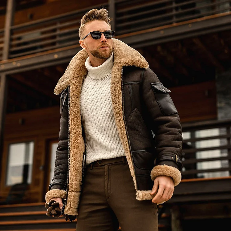Chaqueta de cuero volador con estilo Camel para hombre