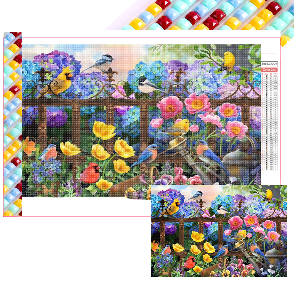 Birds On Fence 60*40cm(picture) full square drill diamond painting