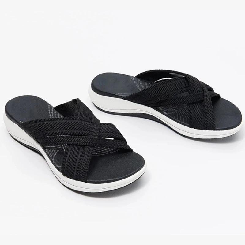 Women Casual Flyknit Fabric Soft Sole Slippers