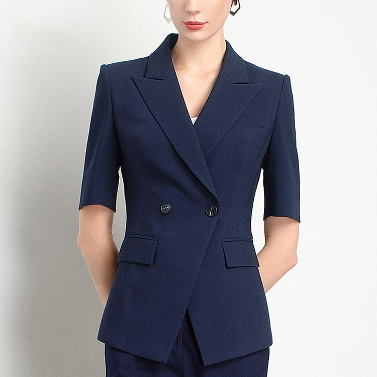 Navy Blue Short Sleeve Suit Three Piece