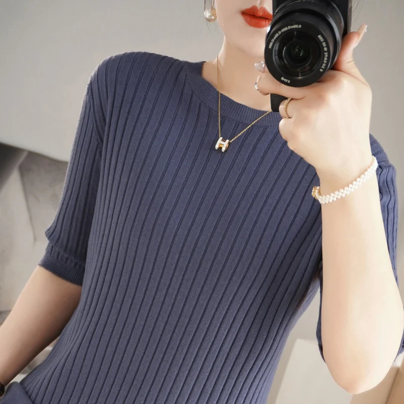 Churchf Churchf Collar Pit Bottom Shirt Women's New Slim Sweater Short Versatile Casual Sweater