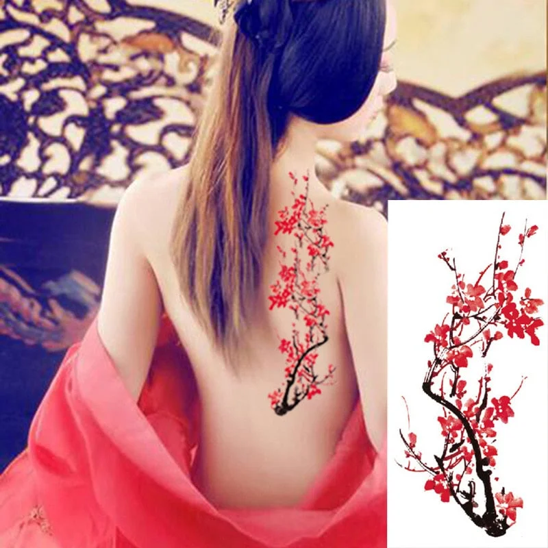 1 Piece Temporary Tattoo Sticker Colorful Peach Blossom Design Women Shoulder Body Art Water Transfer Tattoo Sticker Fashion
