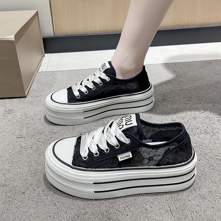 Churchf Churchf Small White Shoes Female 2024 Spring / Summer New Small Fragrant Wind Student Platform Casual Shoes Breathable Heighten Canvas Net Shoes
