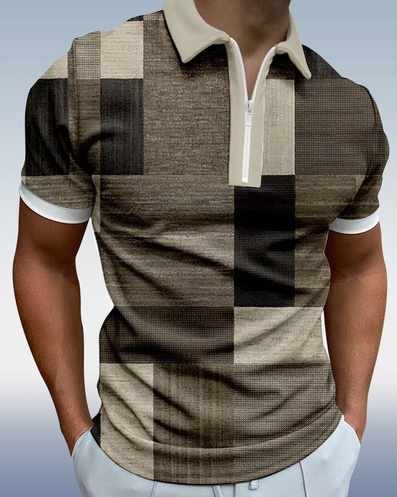 Suitmens Men's Plaid Short Sleeve Polo Shirt 003