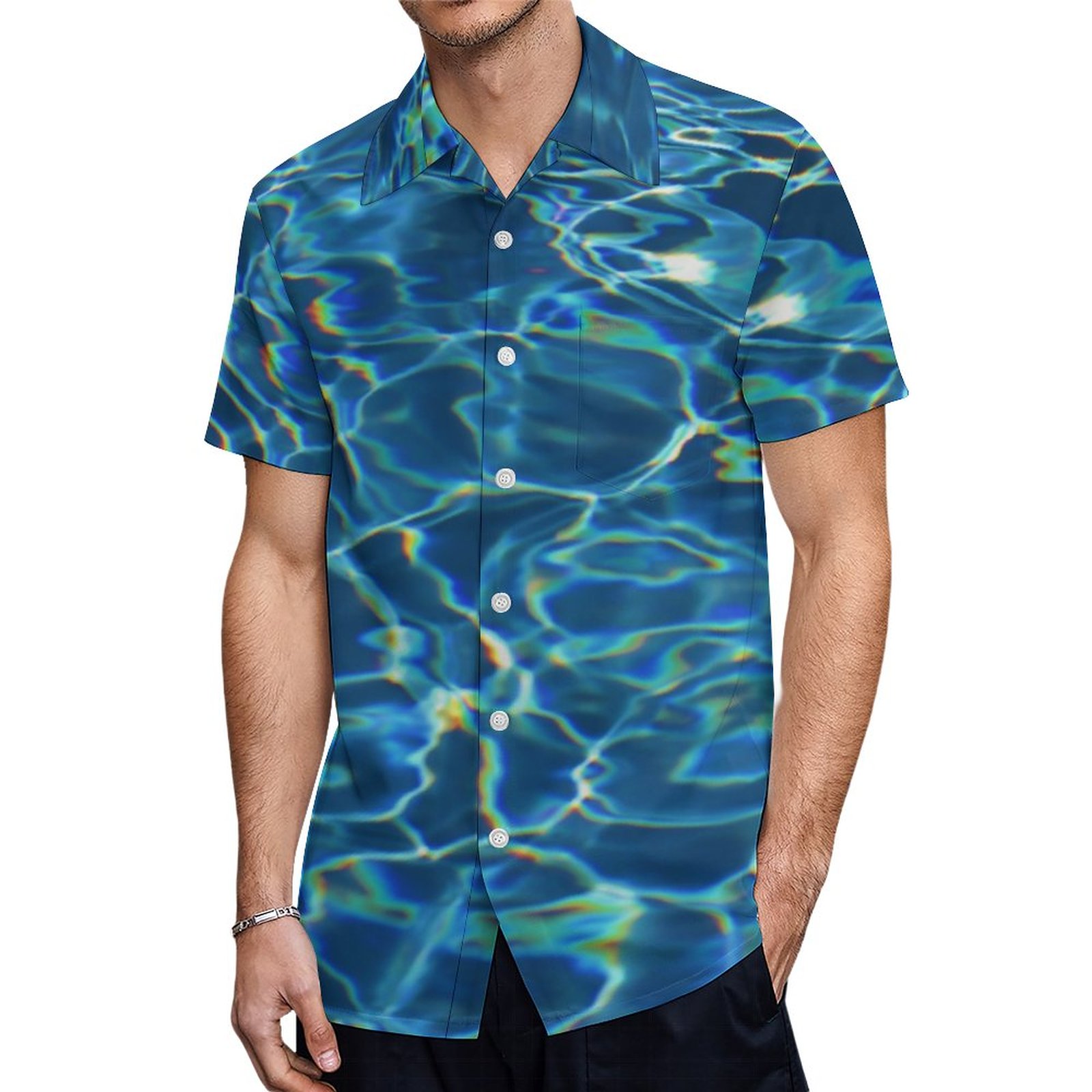 Sparkling Blue Swimming Pool Water Hawaiian Shirt Mens Button Down Plus Size Tropical Hawaii Beach Shirts