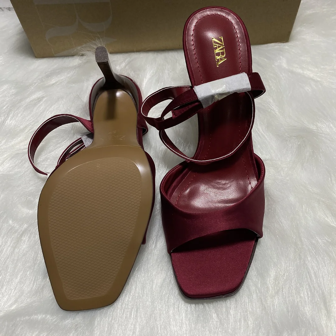 Breakj Breakj Home 2025 New Women's Shoes Red Fine Heel Temperament Ankle With High Heels Side Toe With Sandals