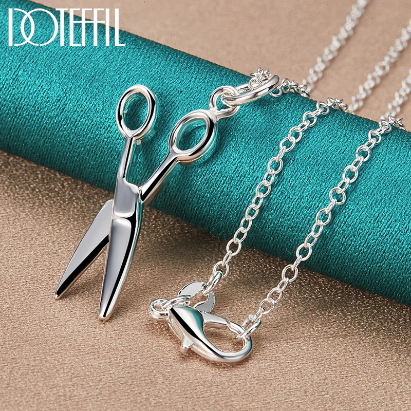 DOTEFFIL 925 Sterling Silver 16-30 Inch Chain Scissors Pendant Necklace For Woman Jewelry