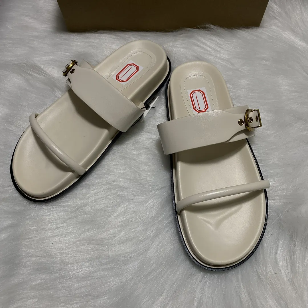Breakj Breakj Home 2025 New Summer New Flat-Bottom Metal Single-Buckle Double Buckle Strap Wear Two Uncle Slippers Woman