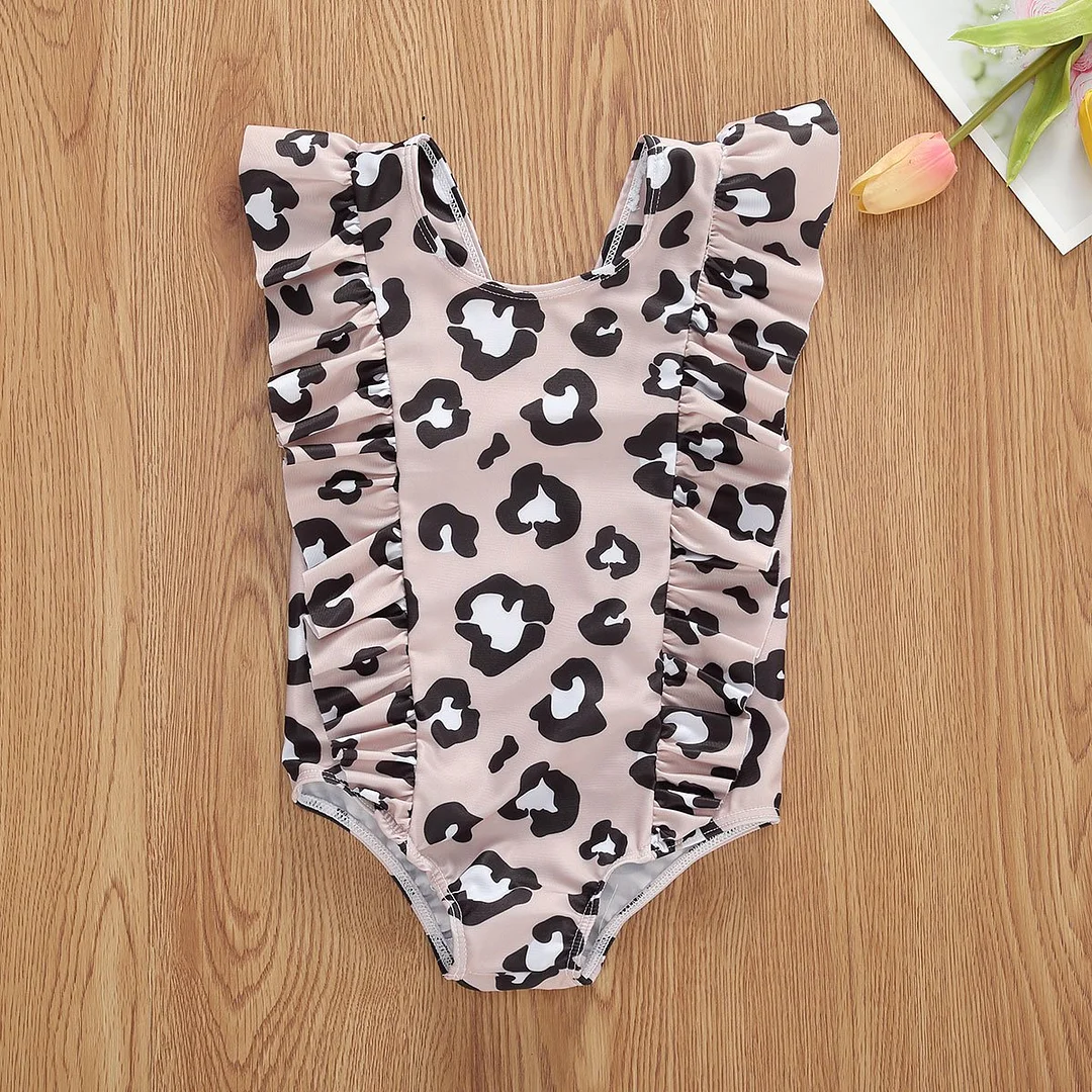 2020 Summer Swimsuit 6M-5T Newborn Kids Baby Girls One Piece Leopard Swimwear Ruffled Bathing Suits Tankini