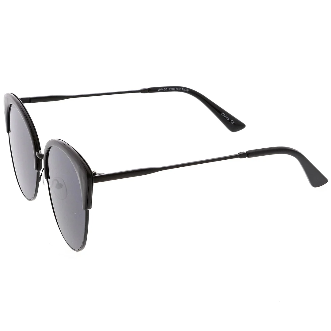 Oversize Half Frame Cat Eye glasses With Round Neutral Color Flat Lens 58mm