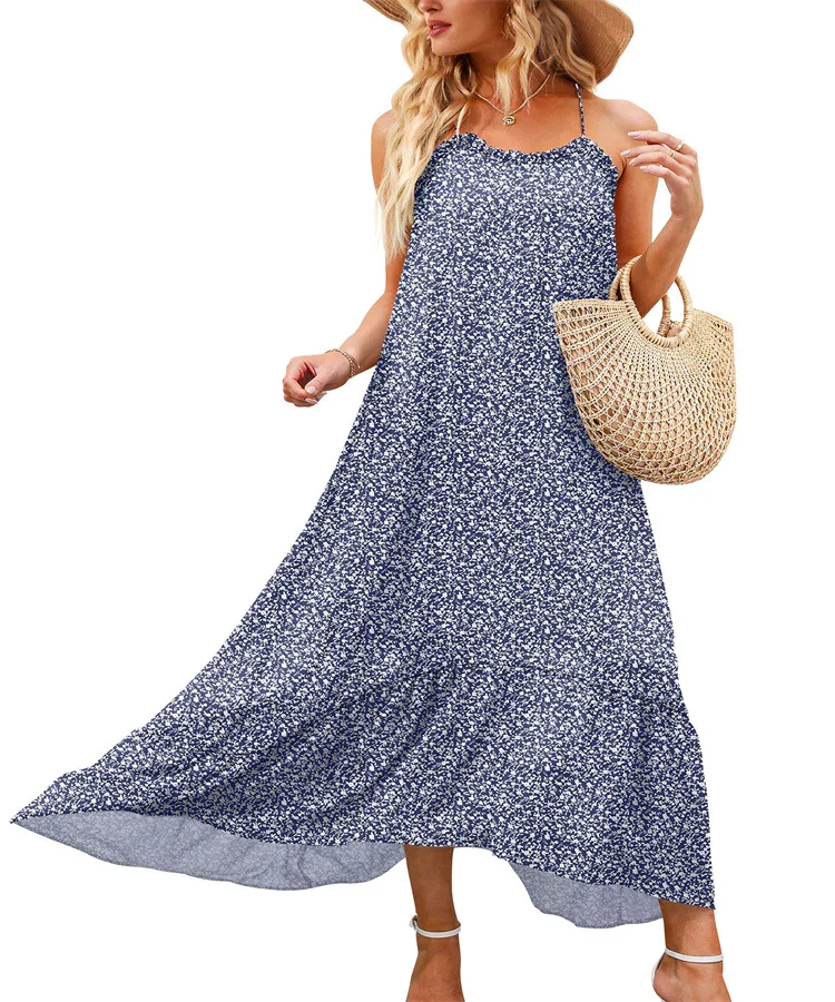 Women's Printing Irregular Hem Sleeveless Long Dress