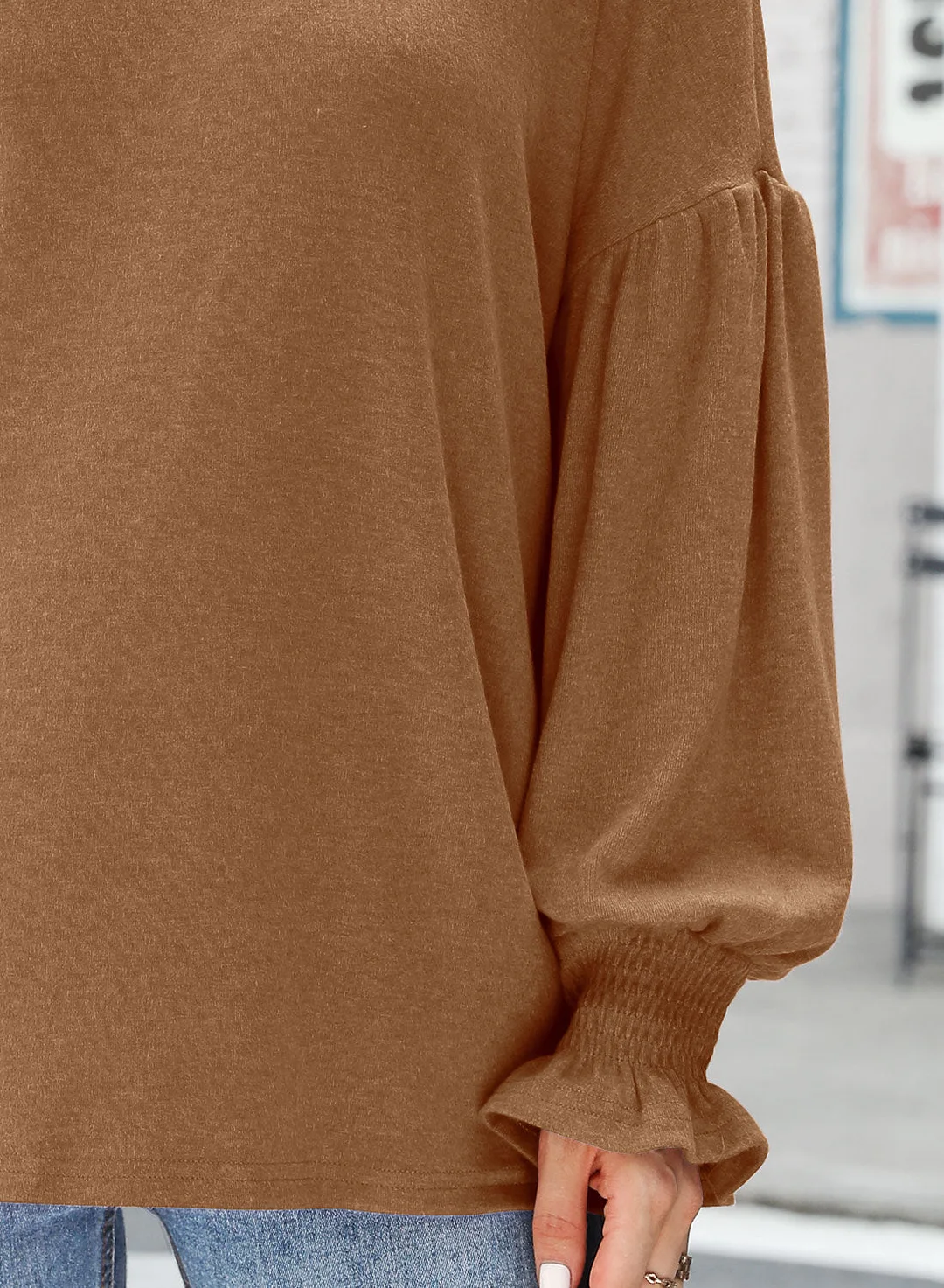 MIHOLL Womens Long Sleeve Top Crew Neck Ruffle Lantern Sleeve Casual Loose Blouse T Shirts