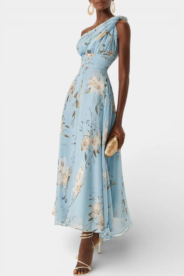 One-Shoulder Asymmetrical Floral Maxi Dress