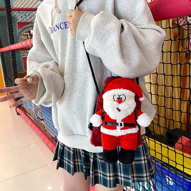 Christmas Women's Plush Santa Claus Cute Multicolor Square Magnetic Buckle Shoulder Bag Crossbody Bag