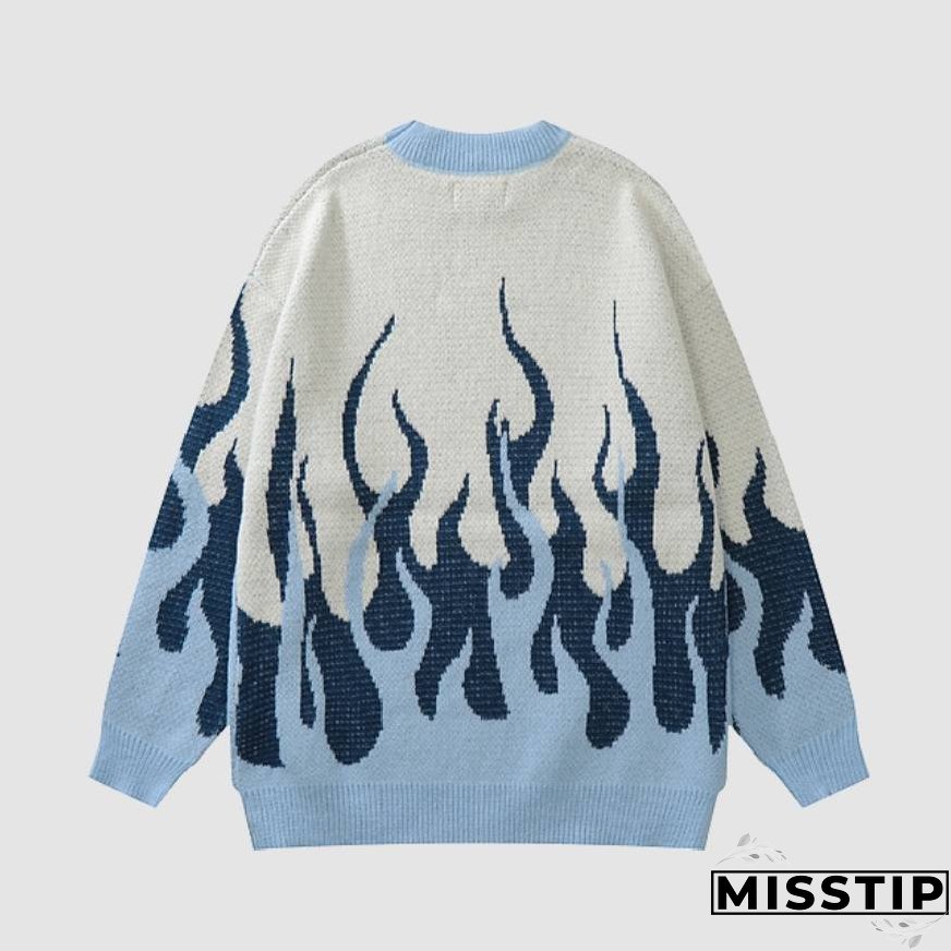 Two Tone Flame Pattern Knit Sweater