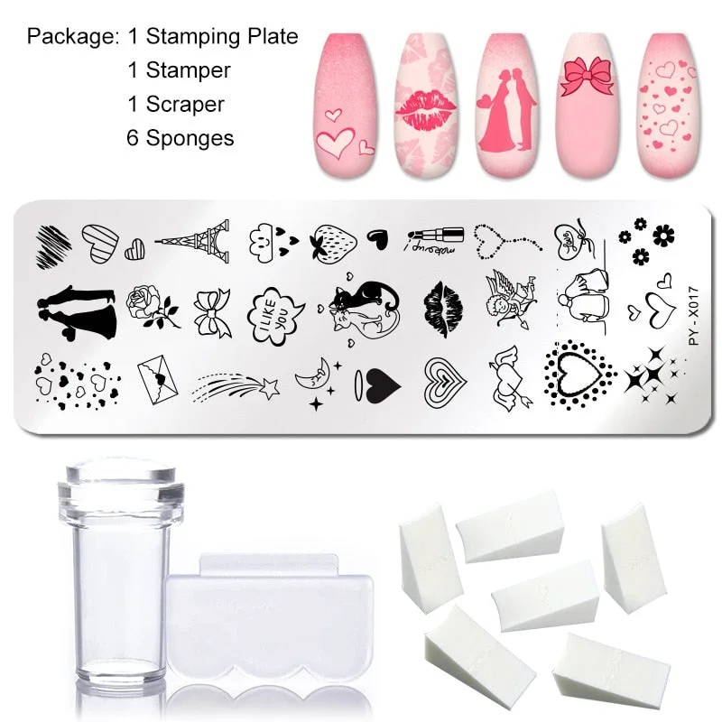 1 Set Nail Stamping Plates Geometry Lace Flower Dream Catcher with Jelly Stamper Scraper Sponge Nail Art Image Plate Tool-Nail Inspo