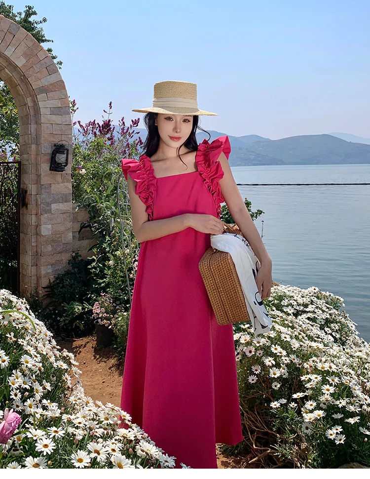 Casual Rose Red Sleeveless Maxi Dress - yankia