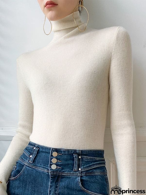 Simple Skinny Long Sleeves Solid Color Sweater Tops