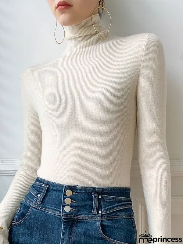 Simple Skinny Long Sleeves Solid Color Sweater Tops