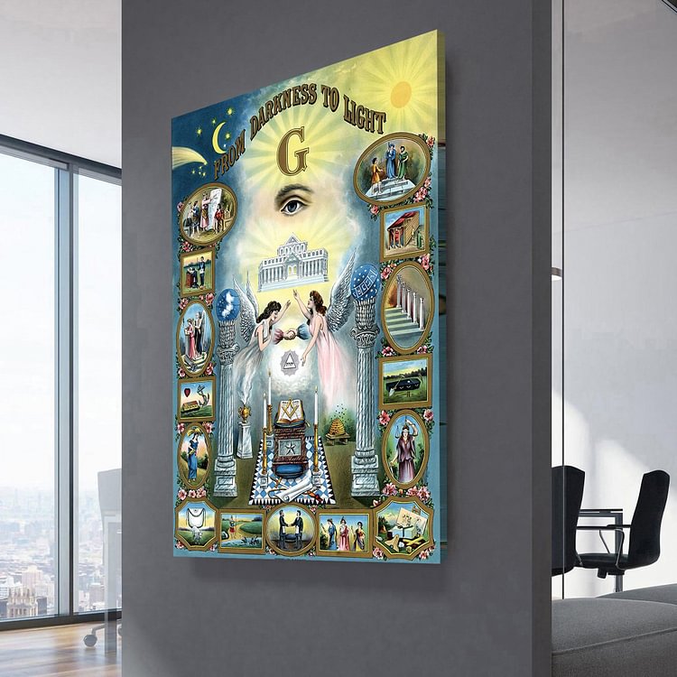 Masonic Darkness to Light Freemasonry Canvas Wall Art