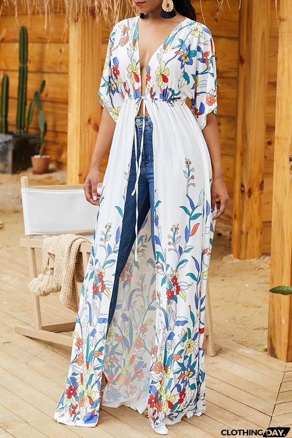 Floral Print Knot Cardigan