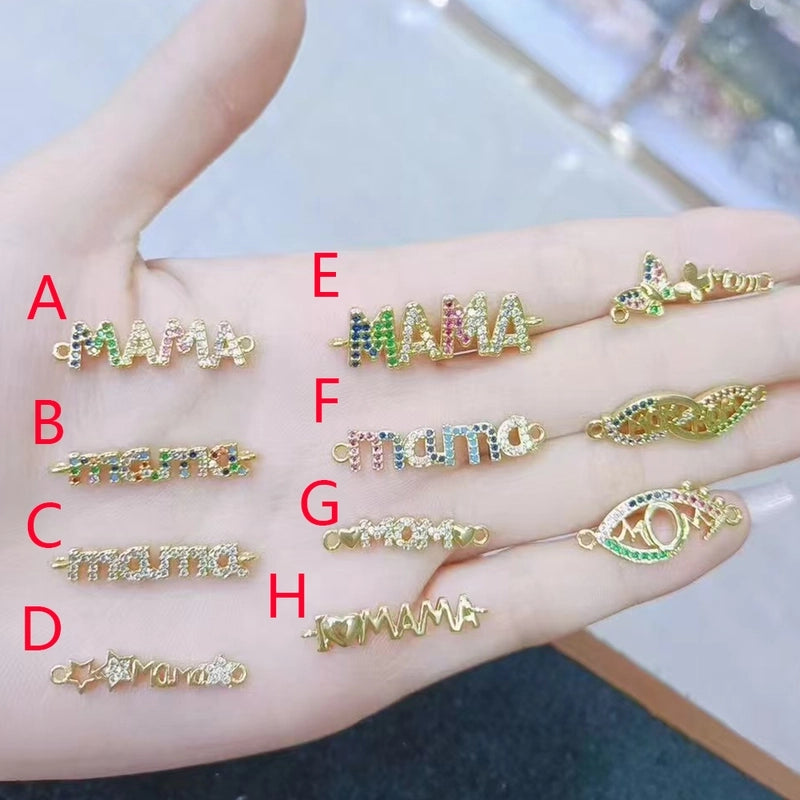 1 Pc/Package Copper Zircon 18K Gold Plated MAMA MOM Letter Polished Connectors Jewelry Accessories