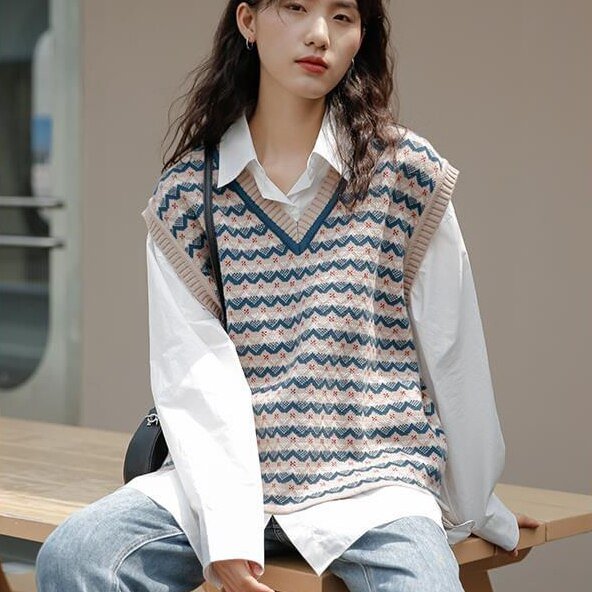 Women Sweater Vest Students Lovely Fresh Gentle Preppy Style Streetwear Trendy V-neck Pullover Chic Outwear Spring New All-match