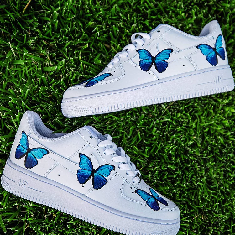 Custom Hand-Painted Sneakers- "Blue Butterfly"