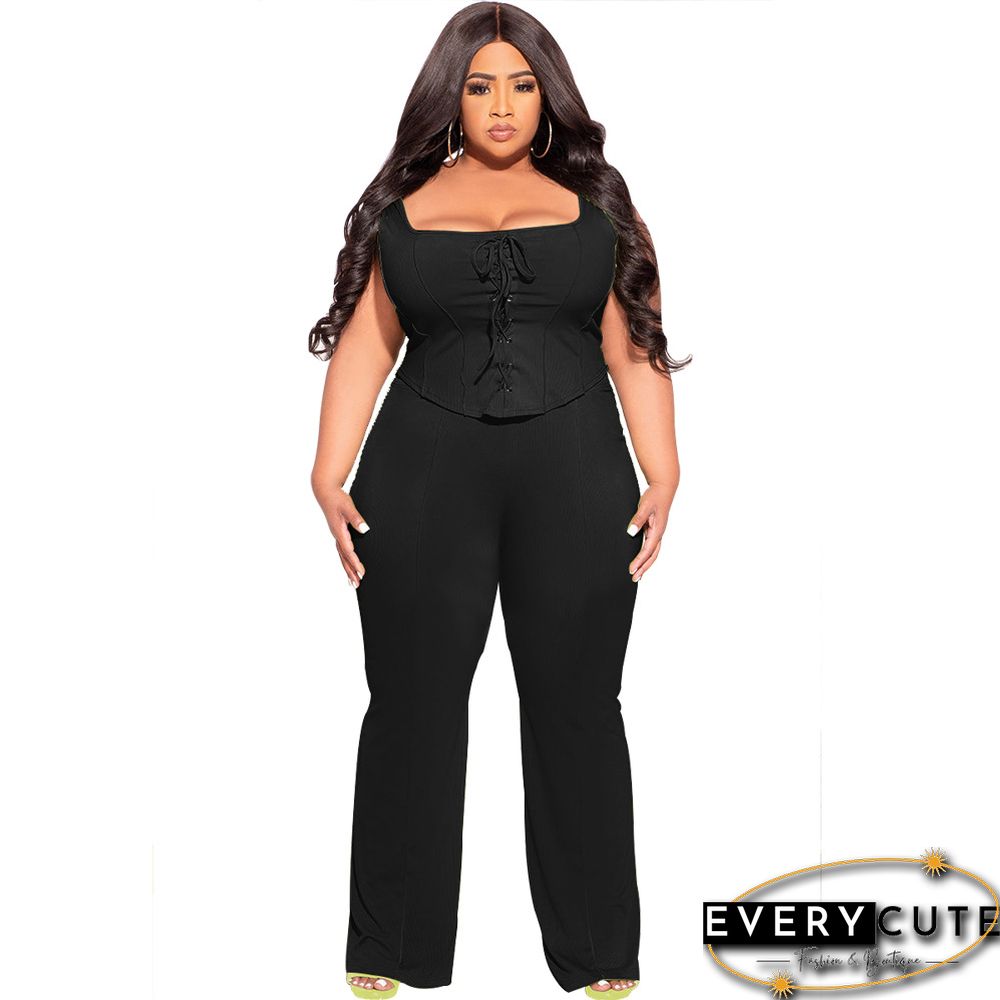 Corset Tank Top Full Pants Plus Size Two Piece Set