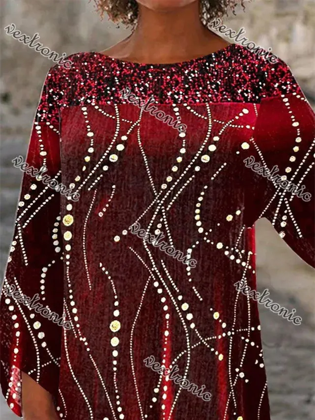 Women 3/4 Sleeve Scoop Neck Printed Stitching Women Tops