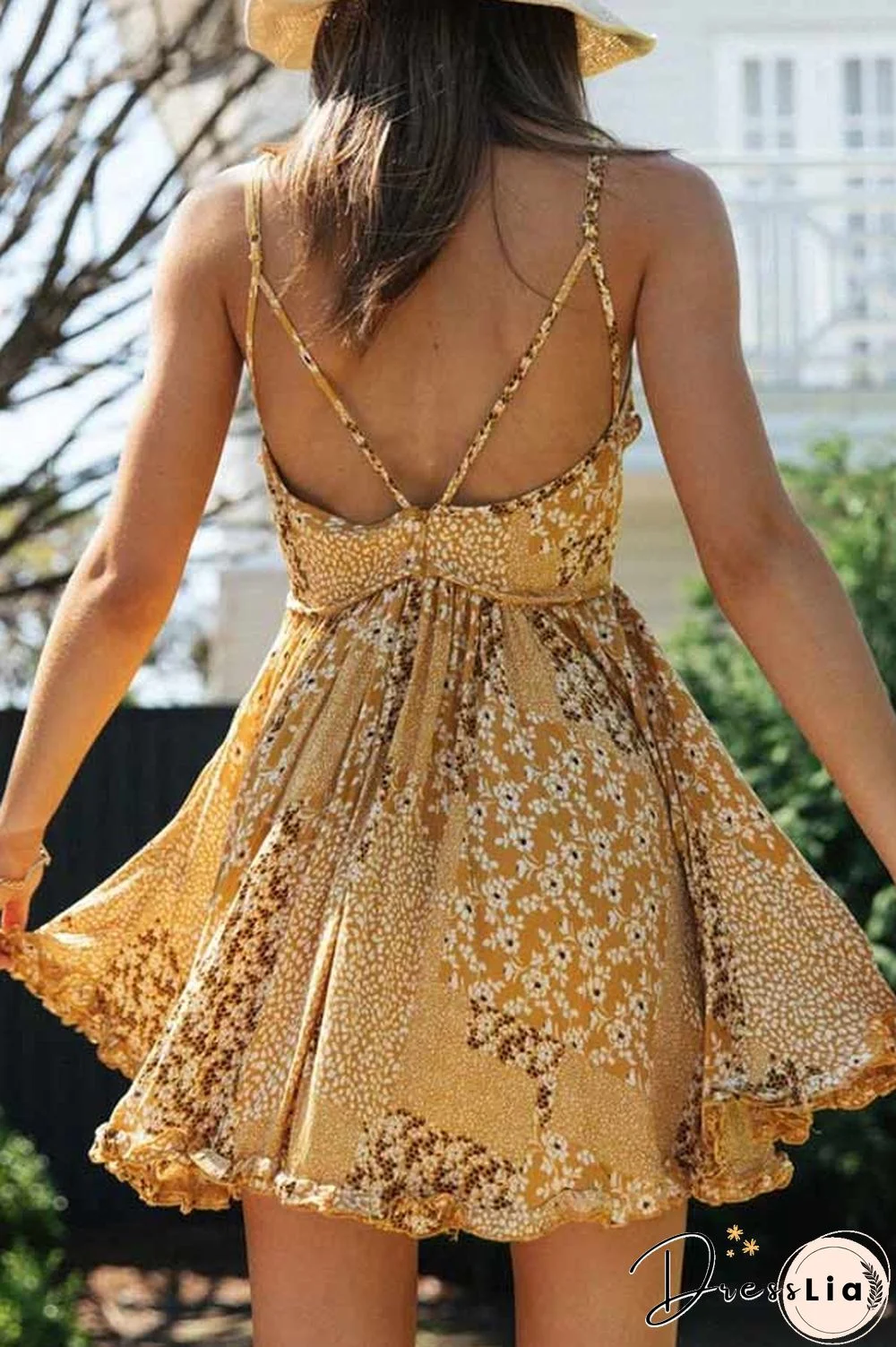 Sexy Floral Print V Neck Sling Dress