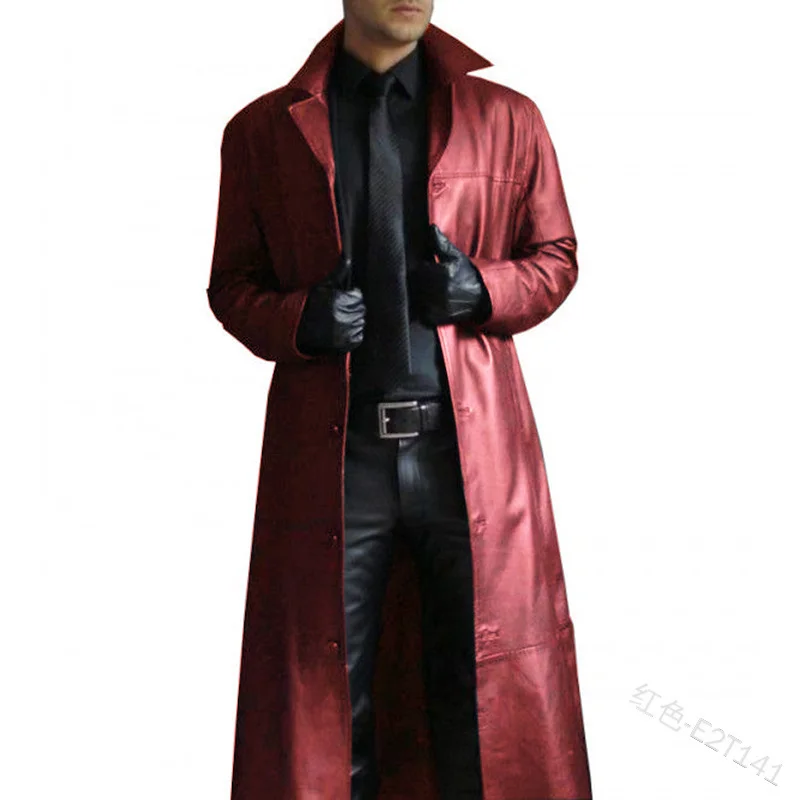 Uveng Uveng Men's Fashion Domineering Temperament Pure Color Trench Coat Of Body-In-Wear Leather Men's Jacket Jacket