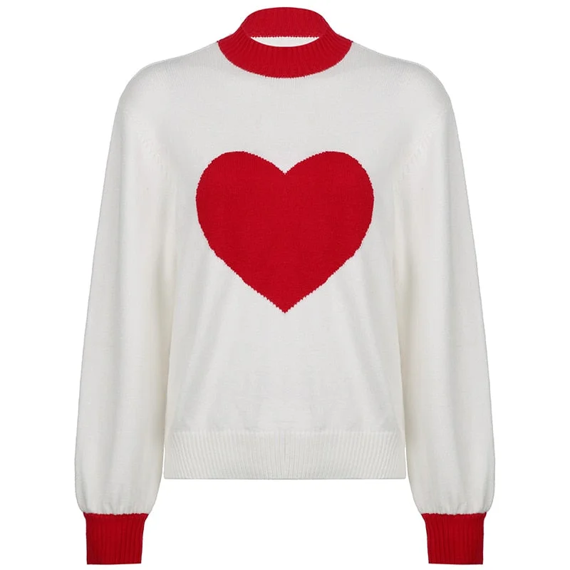 HEYounGIRL Y2K Cute Kawaii Knitted Sweater Autumn Casual Heart Print Jumpers Pullovers Korean Fashion Long Sleeve Top Winter