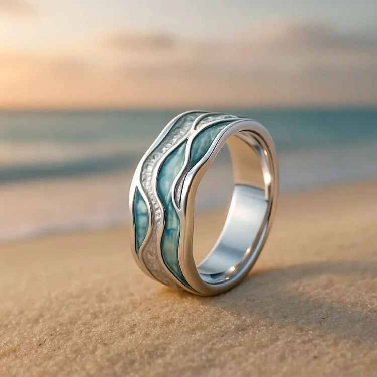 Ocean ring, beach wave vacation style jewelry ring