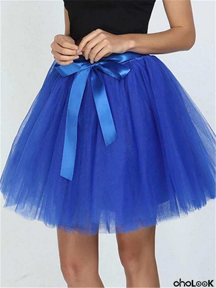 Women's Casual Fashion Multiple Layers Solid Color Tulle Skirt