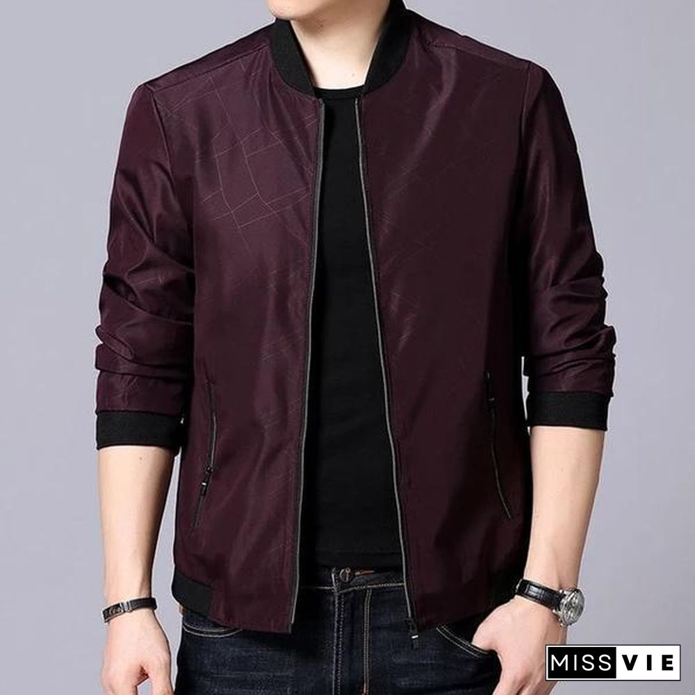 Men Brand Bomber Jacket Business Casual Stand Collar Coats New Zipper Rib sleeve Outerwear