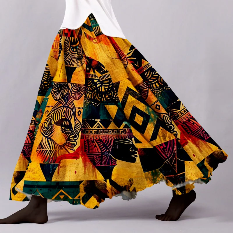African Art Print Flowy Wide Skirt