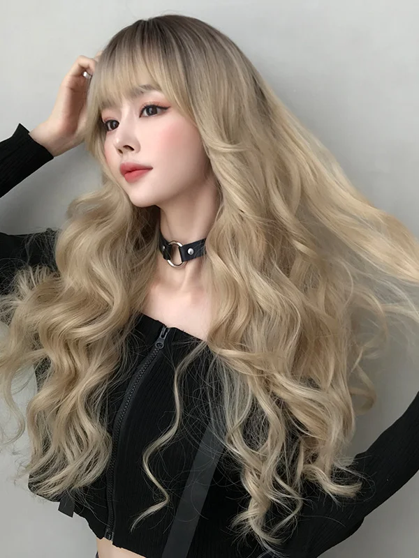 26.7" Big Wave Curly Long Wigs With Bangs-mysite