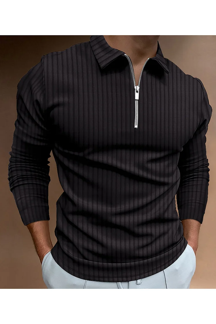 Striped Half-Zip Collar Slim Fit Casual Top