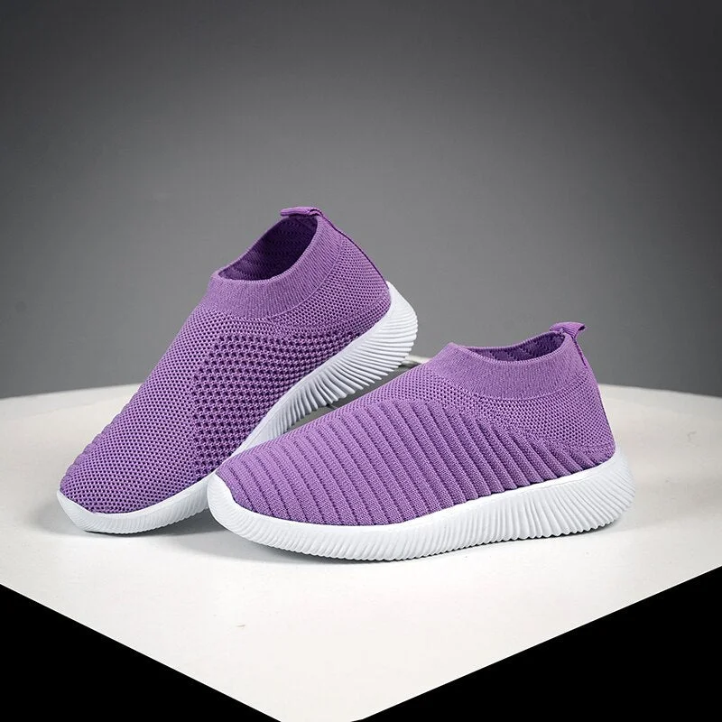 2021 new Women Spring Summer Soft Sneaker Knitted Mesh Vulcanized Shoes Casual Slip on Flat Walking Footwear Zapatos De Mujer