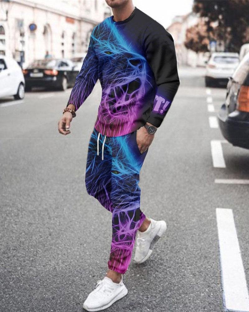 Men's Fashion Printing Long-sleeved Suit-16