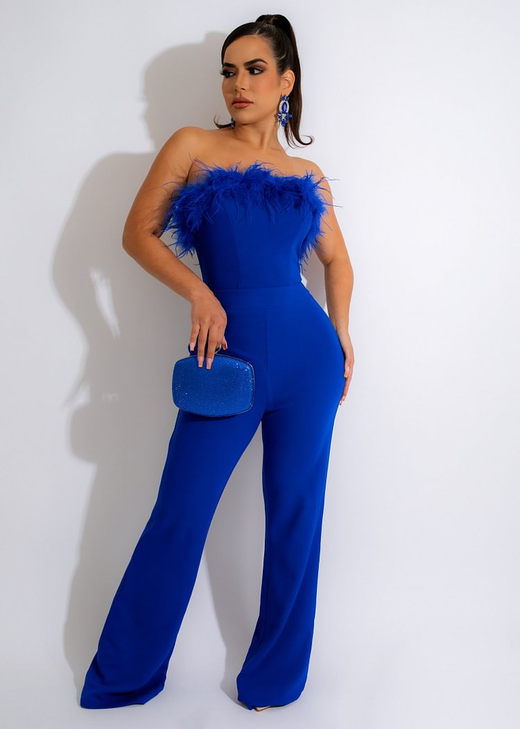 Strapless Feather High Waist Jumpsuit
