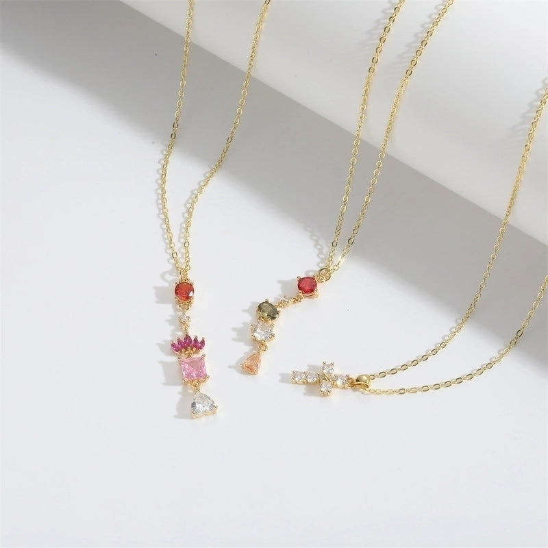 Copper 14K Gold Plated Inlay Cross Zircon Copper Necklaces