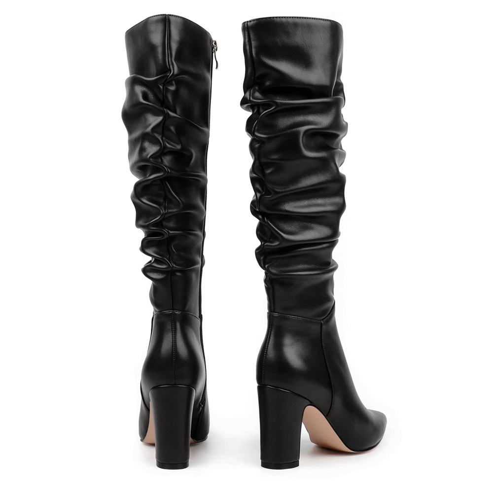 3.35"/8.5cm Women's Knee Boots Chunky Heels Zipper Fashion Sexy Matte Slouchy Boot-MERUMOTE