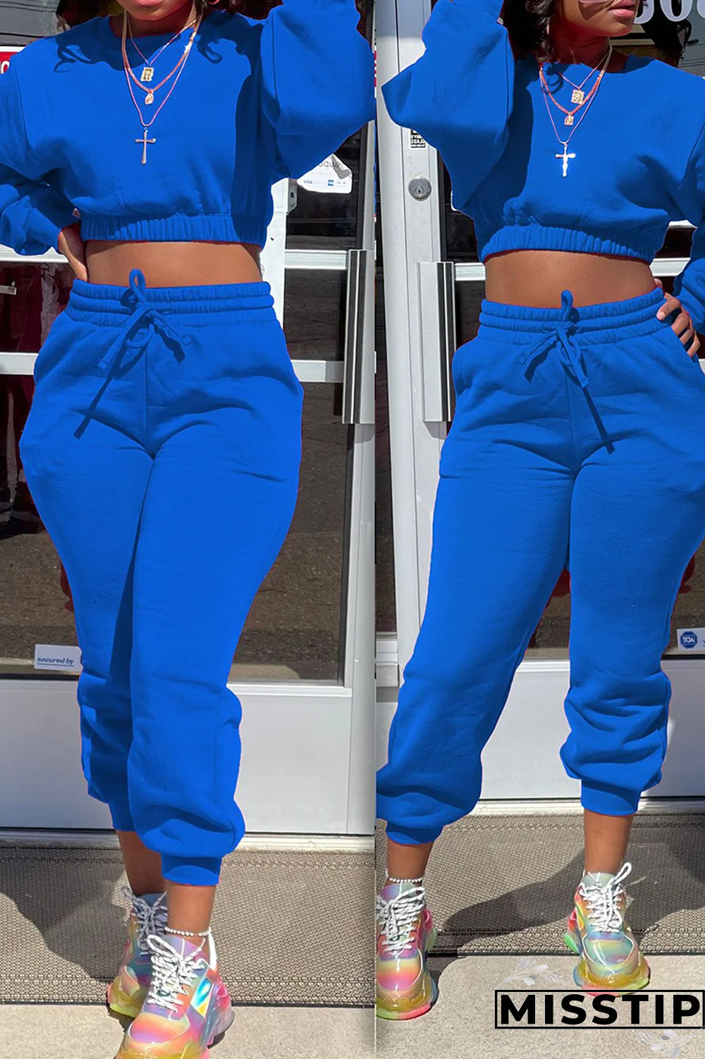 Yellow Street Solid Patchwork O Neck Long Sleeve Two Pieces