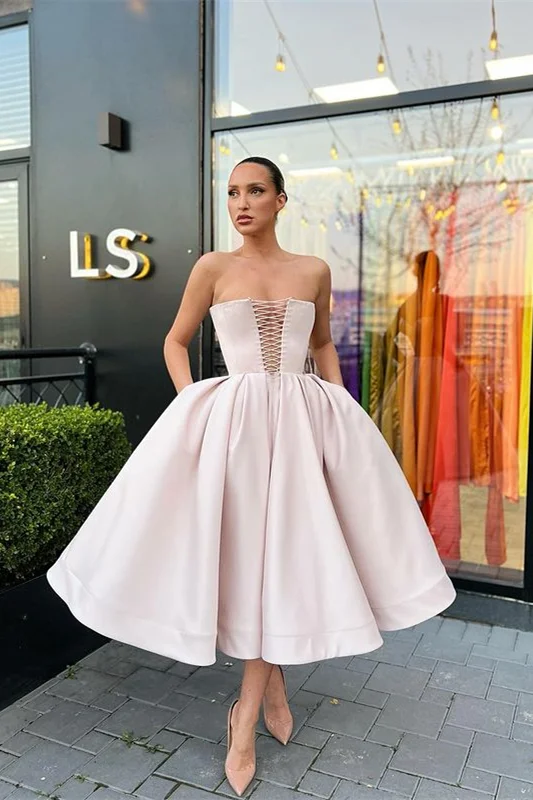 Daisda Strapless Short A-Line Prom Dress With Pockets